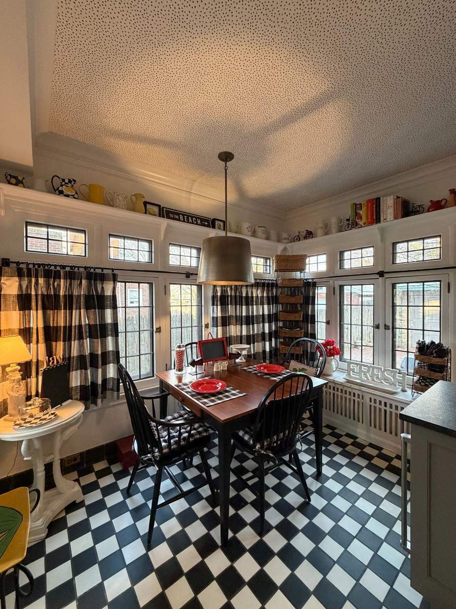 south bend breakfast room dining table full window view checkerboard